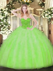 Organza V-neck Sleeveless Lace Up Beading and Ruffles 15 Quinceanera Dress in