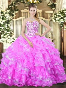 Superior Lilac Sweetheart Neckline Beading and Ruffled Layers Quinceanera Gowns Sleeveless Lace Up