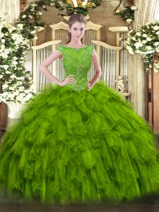 Designer Organza Sleeveless Floor Length Quinceanera Gowns and Beading and Ruffles