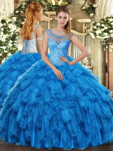 Shining Sleeveless Lace Up Floor Length Beading and Ruffles Quinceanera Dresses