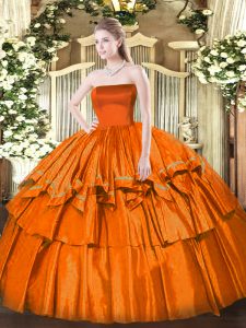 Smart Sleeveless Floor Length Ruffled Layers Zipper Ball Gown Prom Dress with Orange Red