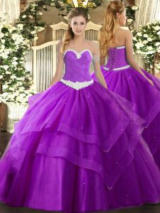 Excellent Tulle Sleeveless Floor Length Sweet 16 Dress and Appliques and Ruffled Layers