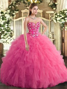 Customized Ball Gowns Sleeveless Hot Pink Sweet 16 Dress Lace Up