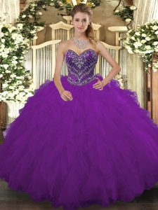 High Class Tulle Sleeveless Floor Length Quinceanera Dress and Beading and Ruffled Layers