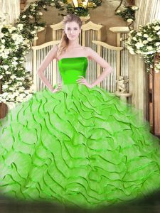 Zipper Quinceanera Dress for Military Ball and Sweet 16 and Quinceanera with Ruffles Brush Train