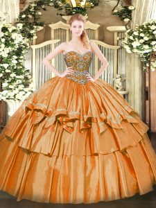 Suitable Sweetheart Sleeveless Organza 15th Birthday Dress Beading and Ruffled Layers Lace Up