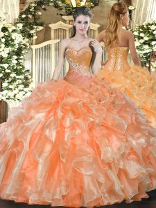 Sleeveless Lace Up Floor Length Beading and Ruffles Quinceanera Dress