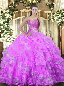 Sweetheart Sleeveless Organza Vestidos de Quinceanera Beading and Ruffled Layers Lace Up