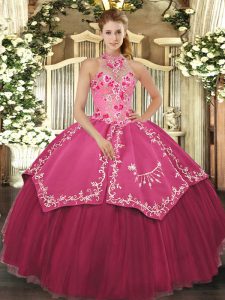 Spectacular Floor Length Lace Up Quinceanera Gowns Coral Red for Military Ball and Sweet 16 and Quinceanera with Beading and Embroidery