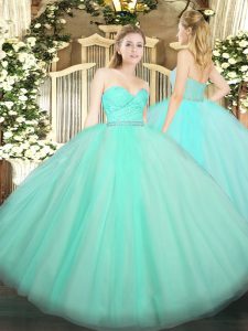 Apple Green Sweetheart Zipper Beading and Lace Sweet 16 Quinceanera Dress Sleeveless