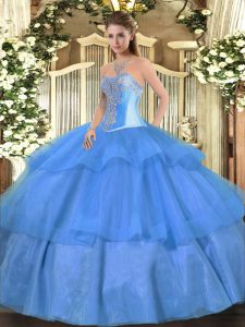Great Sleeveless Beading and Ruffled Layers Lace Up Ball Gown Prom Dress