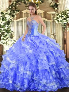 Blue Lace Up Sweet 16 Dresses Beading and Ruffled Layers Sleeveless Floor Length