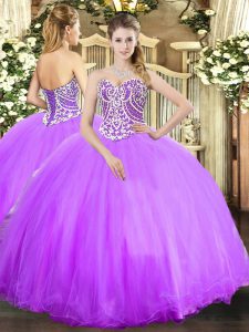 Enchanting Sleeveless Floor Length Beading Lace Up 15th Birthday Dress with Lavender