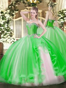 Green Sleeveless Tulle Lace Up Quinceanera Gowns for Military Ball and Sweet 16 and Quinceanera