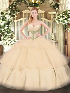 Sweetheart Sleeveless Tulle Quinceanera Gown Beading and Ruffled Layers Lace Up