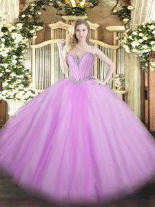 Beautiful Lavender Lace Up Sweetheart Beading Sweet 16 Quinceanera Dress Tulle Sleeveless