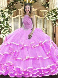 Popular Floor Length Ball Gowns Sleeveless Lilac Quinceanera Gowns Lace Up