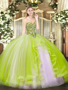 Dramatic Ball Gowns 15th Birthday Dress Yellow Green Sweetheart Tulle Sleeveless Floor Length Lace Up