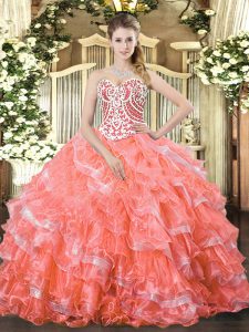 Clearance Organza Sleeveless Floor Length Quinceanera Dresses and Beading and Ruffled Layers