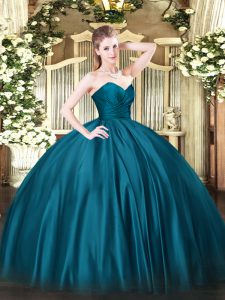 Luxury Teal Ball Gowns Ruching Quinceanera Dress Zipper Organza Sleeveless Floor Length