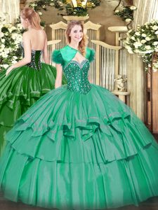 Fabulous Turquoise Sleeveless Organza and Taffeta Lace Up Ball Gown Prom Dress for Military Ball and Sweet 16 and Quinceanera