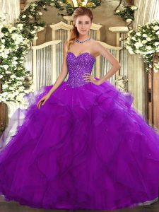 Sumptuous Sleeveless Beading and Ruffles Lace Up Sweet 16 Dresses