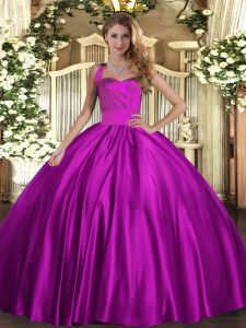 Fuchsia Ball Gowns Ruching 15 Quinceanera Dress Lace Up Satin Sleeveless Floor Length