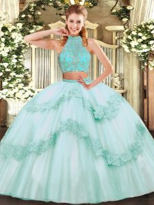 Discount Beading and Appliques and Ruffles 15th Birthday Dress Apple Green Criss Cross Sleeveless Floor Length