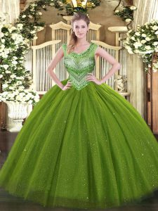 Olive Green Quinceanera Dress Sweet 16 and Quinceanera with Beading Scoop Sleeveless Lace Up