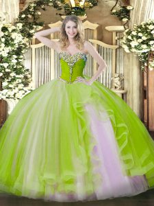 Floor Length Ball Gowns Sleeveless Yellow Green Quinceanera Dresses Lace Up
