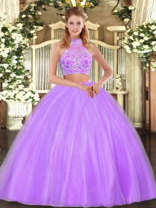 Clearance Floor Length Criss Cross Quinceanera Gowns Lilac for Military Ball and Sweet 16 and Quinceanera with Beading