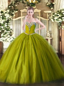Olive Green Sweetheart Lace Up Beading 15th Birthday Dress Sleeveless