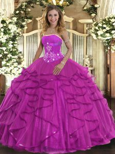 Inexpensive Floor Length Ball Gowns Sleeveless Fuchsia Sweet 16 Dress Lace Up