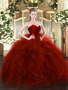 Great Wine Red Sleeveless Floor Length Ruffles Zipper Quinceanera Gown