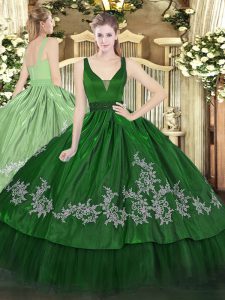Edgy Floor Length Zipper Quinceanera Gown Dark Green for Military Ball and Sweet 16 and Quinceanera with Beading and Embroidery