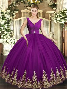 Exquisite Sleeveless Beading and Appliques and Ruching Backless Quinceanera Gowns