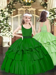 Floor Length Ball Gowns Sleeveless Dark Green Kids Formal Wear Zipper