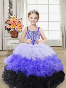 Luxurious Straps Sleeveless Organza Child Pageant Dress Beading and Ruffles Lace Up