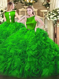Cute Floor Length Green Vestidos de Quinceanera Scoop Sleeveless Clasp Handle