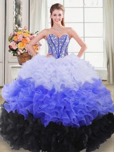 Multi-color Quince Ball Gowns Sweet 16 and Quinceanera with Beading and Ruffles Sweetheart Sleeveless Lace Up