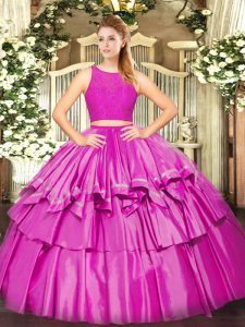 Floor Length Two Pieces Sleeveless Fuchsia 15th Birthday Dress Zipper
