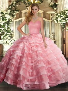 Ruffled Layers Sweet 16 Dresses Watermelon Red Lace Up Sleeveless Floor Length