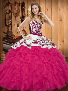 Hot Pink Sleeveless Tulle Lace Up Quinceanera Dresses for Military Ball and Sweet 16 and Quinceanera