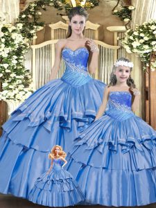Floor Length Ball Gowns Sleeveless Baby Blue Quinceanera Gowns Lace Up