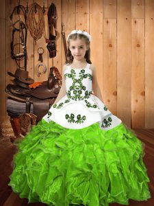 Ball Gowns Organza Straps Sleeveless Embroidery and Ruffles Floor Length Lace Up Little Girl Pageant Dress