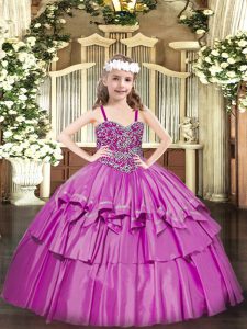 Floor Length Ball Gowns Sleeveless Fuchsia Child Pageant Dress Lace Up