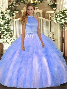 Fancy Sleeveless Beading and Ruffles Backless Quinceanera Gown