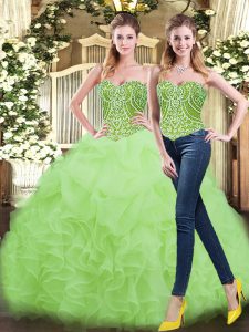 Beautiful Yellow Green Sleeveless Beading and Ruffles Floor Length Quinceanera Dress