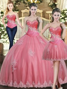Floor Length Rose Pink Sweet 16 Dresses Sweetheart Sleeveless Lace Up