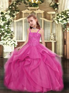 New Style Straps Sleeveless Organza Pageant Gowns For Girls Beading Lace Up